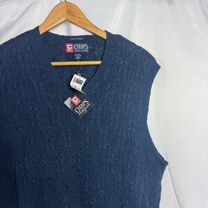 Vtg Chaps Ralph Lauren Navy Blue Linen/Cotton Cable Knit Vest Men L 90s NWT Y2K